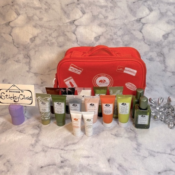 Origins Skincare Set-Red PouchMaskCleansersSerumsAnti-AgeEye Cream-15pc-NEW